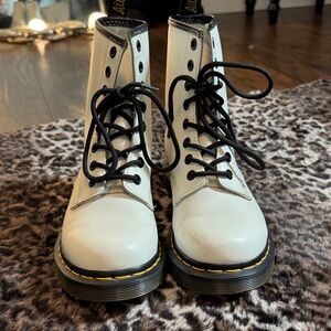 Dr. Martens White Combat Ankle Boots with Black Laces